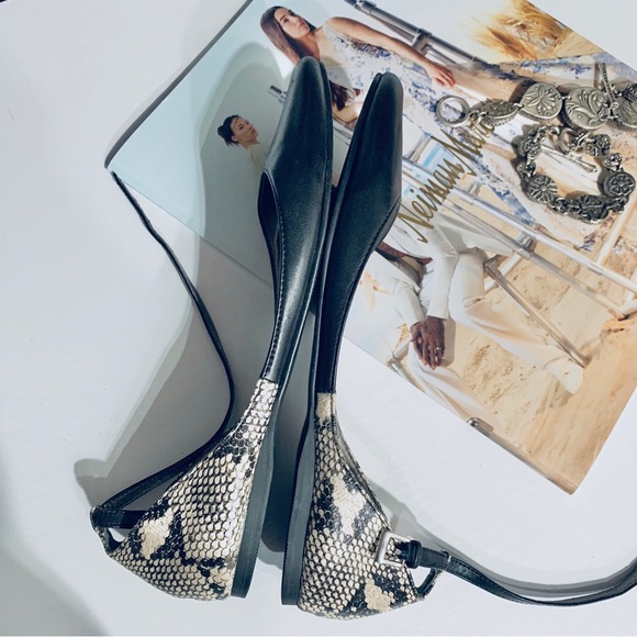 14TH & UNION POINTED TOE LEATHER FLATS ANIMAL PRINT ANKLE STRAP FLATS - Picture 7 of 10